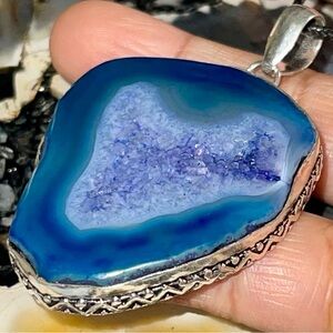 Drusy Solar Quartz Agate Pendant 2 1/2”